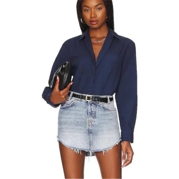 Free People Revolve Sky High Mini Skirt Denim Raw Hem Size 8 NEW Festival Boho - Picture 1 of 6